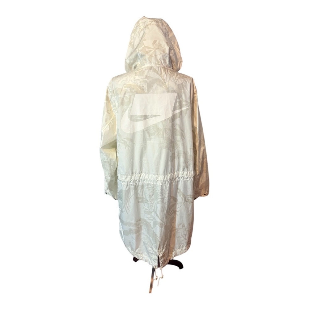 NIKE NSW White Long Leaf Printed Windbreaker Parka Jacket - Picture 2 of 16